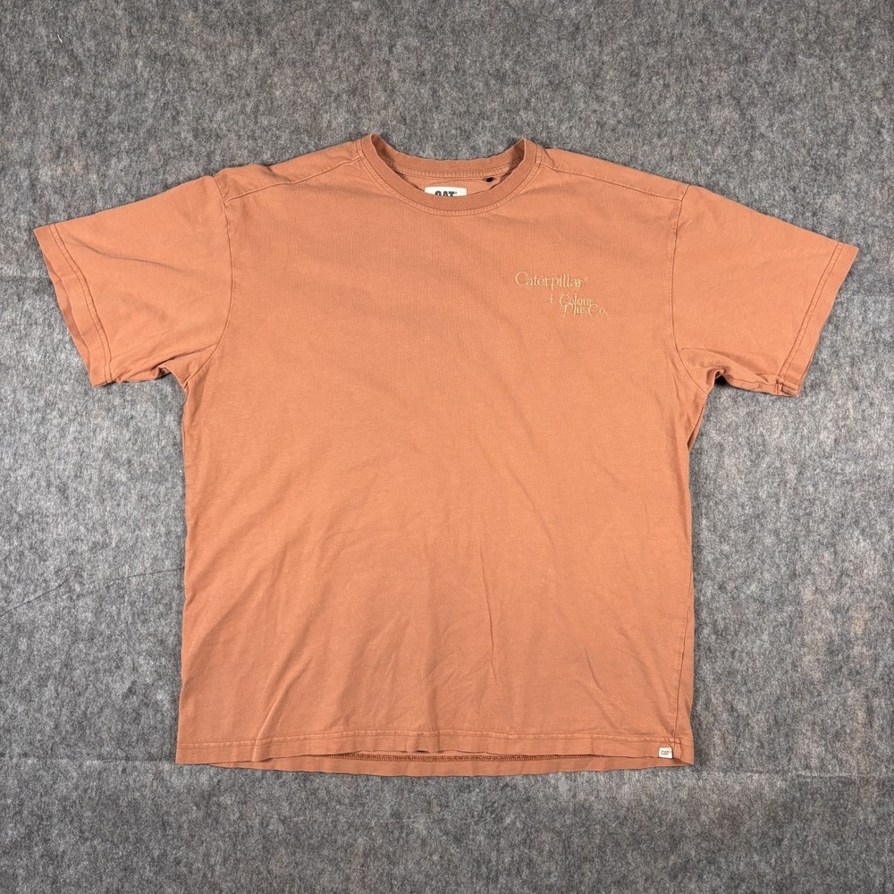 CAT Caterpillar‎ Color Plus Co T-Shirt Men's Small Tan Orange Short Sleeve
